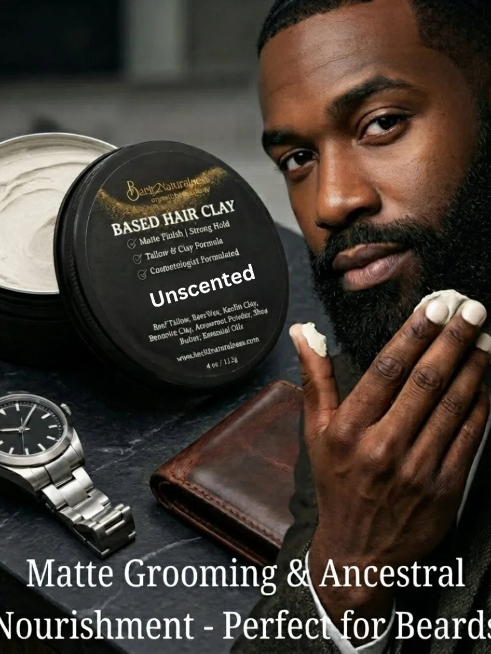 Back2Naturalness Tallow Hair Clay for Men • Matte Finish • Firm Hold • 4oz Jar